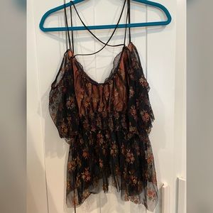 Free People Black sheer flowy floral top